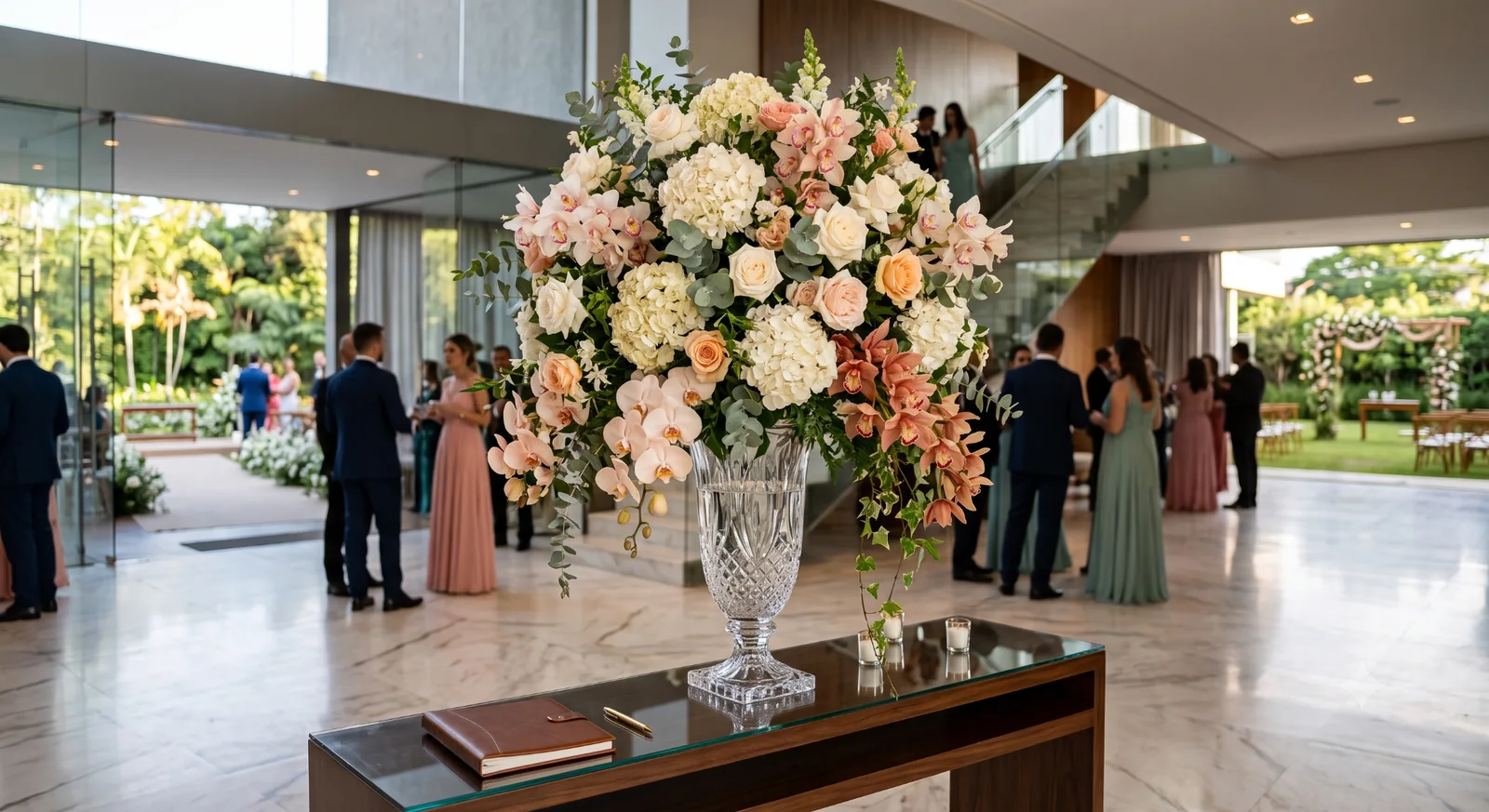 Arranjo floral sofisticado para hall de entrada